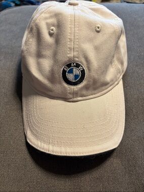 BMW White Baseball Cap with Blue & Black Logo